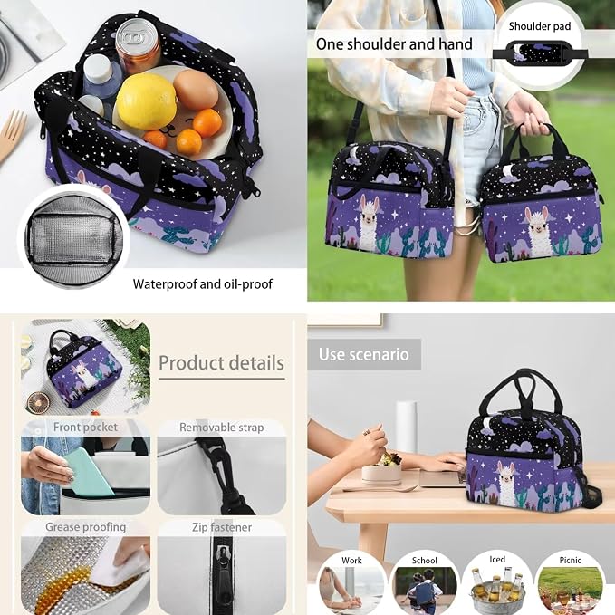 3Pcs Cute Alpaca Cactus Backpack Sets, Kids Bookbag Primary School Daypack Elementary Students Knapsack with Insulated Lunch Box Pencil Case for Teens Girls - Image 3