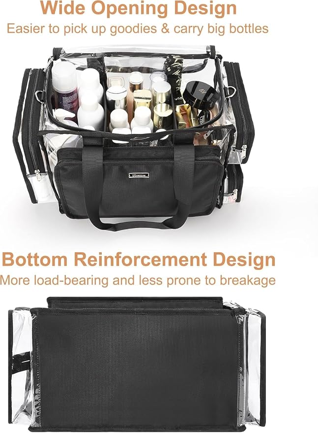 Relavel Clear Makeup Bag with 2 Small Pouches, Professional Makeup Artist Kit Set, Portable Cosmetic Storage Organizer Hair Stylist Travelling Bag with Adjustable Dividers & Shoulder Strap - Image 3