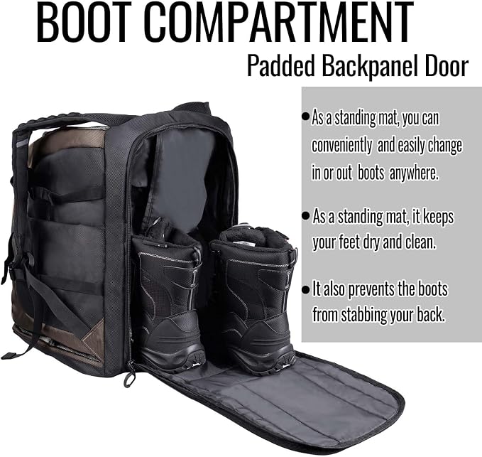 Ski Boot Bag Backpack - 65L Waterproof Skiing Snowboarding Travel Luggage Backpack - Stores Boots Skis Snowboard Helmet Goggles Jackets Gloves & Other Accessories for Men & Women - Image 4