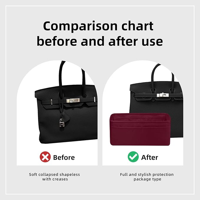 DGAZ Silk Purse Organizer Insert for Birkin Bag(Rouge h,BK30) | Soft and Lightweight,Perfect Fit,Multi-pocket Storage,Bag Protector,Luxury Bag Care,Handmade,for Smooth Bag Organizer - Image 5