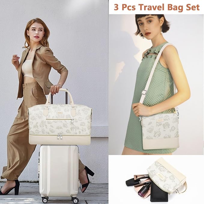 ITIEZY Weekender Overnight Bag for Women - Large Travel Duffel Bag with Shoe Compartment, Gym Duffel Bag Hospital Bag Carry On Tote Bags for Airplanes with Crossbody Bag Toiletry Bag 3Pcs Set - Image 2