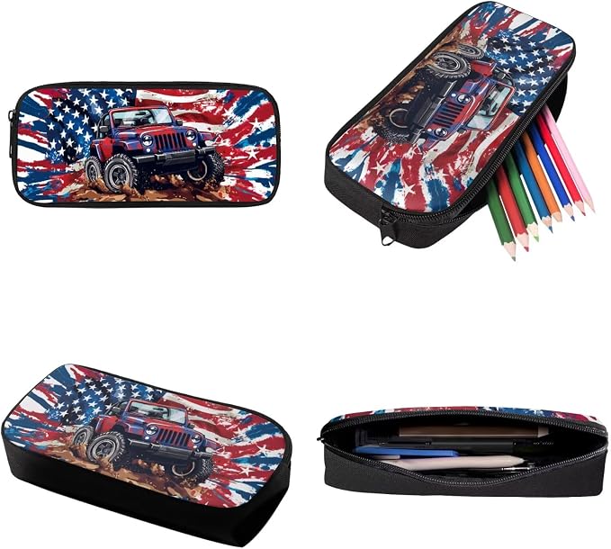Kids Backpack Set for Girls and Boys with Insulated Lunch Box Pencil Pouch Case, Knapsack Set Suitable for School Lightweight Schoolbag Set, Tractor American Flag Tie-Dye - Image 7