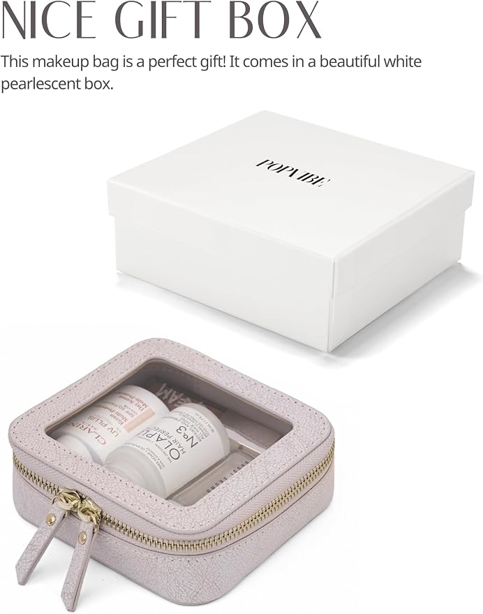 Popvibe Clear Makeup Bag Travel Cosmetic Case Transparent Toiletry Bag with Zipper, Portable Make Up Organizer Traveling Compact Car Bag for Essentials, Light Pink, Mini - Image 6