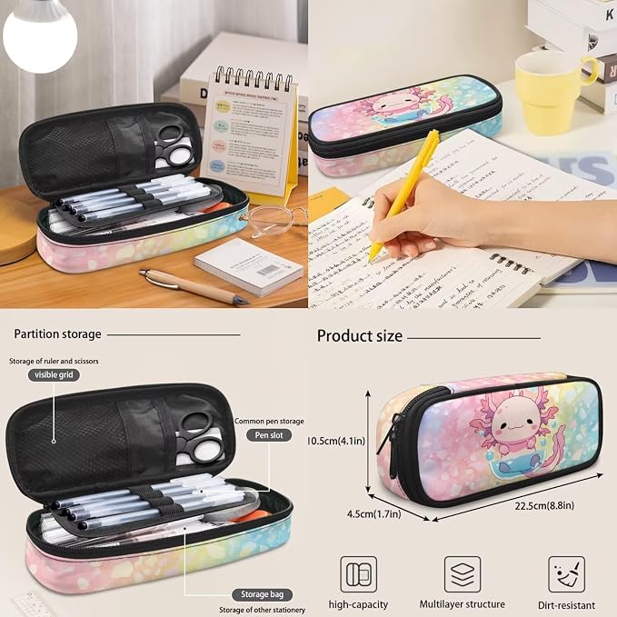 4 in 1 Kids Backpack Bookbag Set Cartoon Axolotl Backpacks School Bookbag with Lunch Box Bag and Pencil Bag Water Bottle Carrier Bag Set for Kids Teen Girls - Image 5