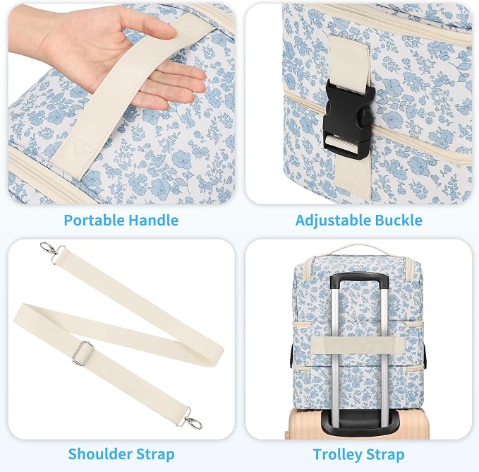 Extra Large Nail Polish Organizer - Three Layer Nail Organizers And Storage Bag, Portable Nail Supplies Organizer Case, Nail Tech Kit Travel Carrying Box with Shoulder Strap (Floral Blue, 86 Slots) - Image 6