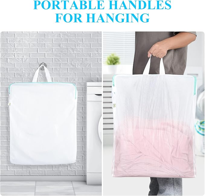 OTraki Large Mesh Laundry Bags, 20 x 24 inch Net Laundry Bags, Reusable Laundry Bags with Zips, Washing Bag with Handles for Washing Machine Delicates Clothes College Dormitories Apartments (2 Packs) - Image 4