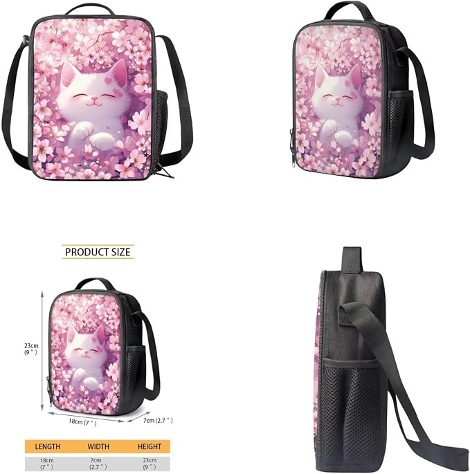 White Cat Backpack with Matching Lunch Box for Girls Kindergarten Elementary School Bag with Pencil Case Lightweight Student Bookbag for Kids Back to School Gift for Students - Image 4