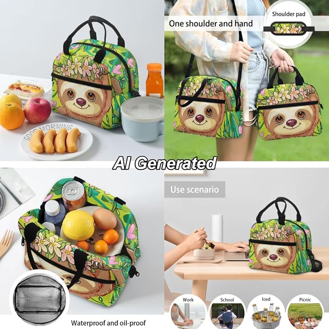 Sloth Girls Bookbag Kids Backpack for Girls Elementary Kindergarten Preschool School Bag with Lunch Bag and Pencil Box Set 3-in-1 Casual Daypack - Image 4