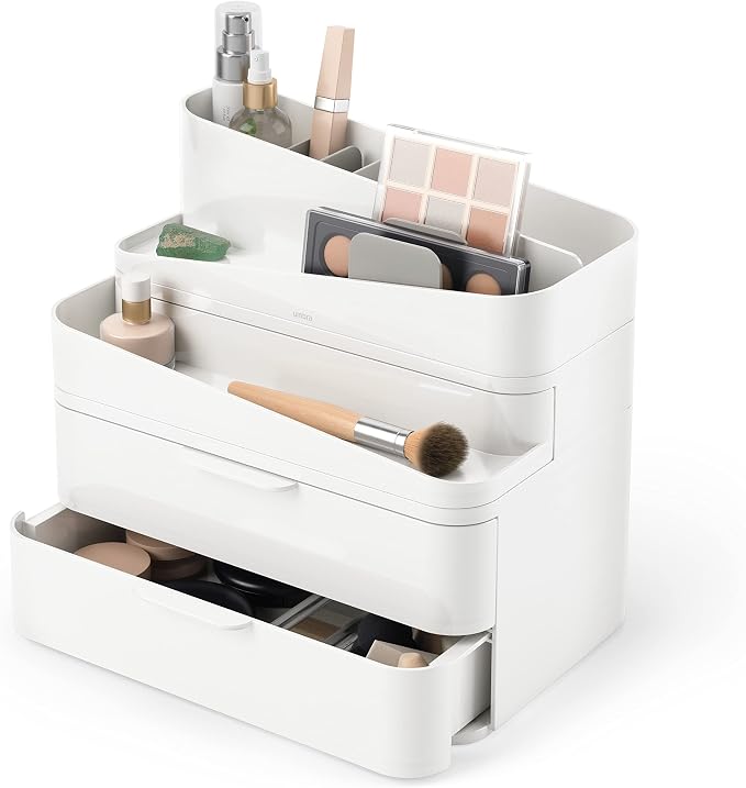 Umbra Glam Cosmetic Organizer, Versatile Storage Container With Removable Insert for Bathroom, Office and More, Large, White by Umbra