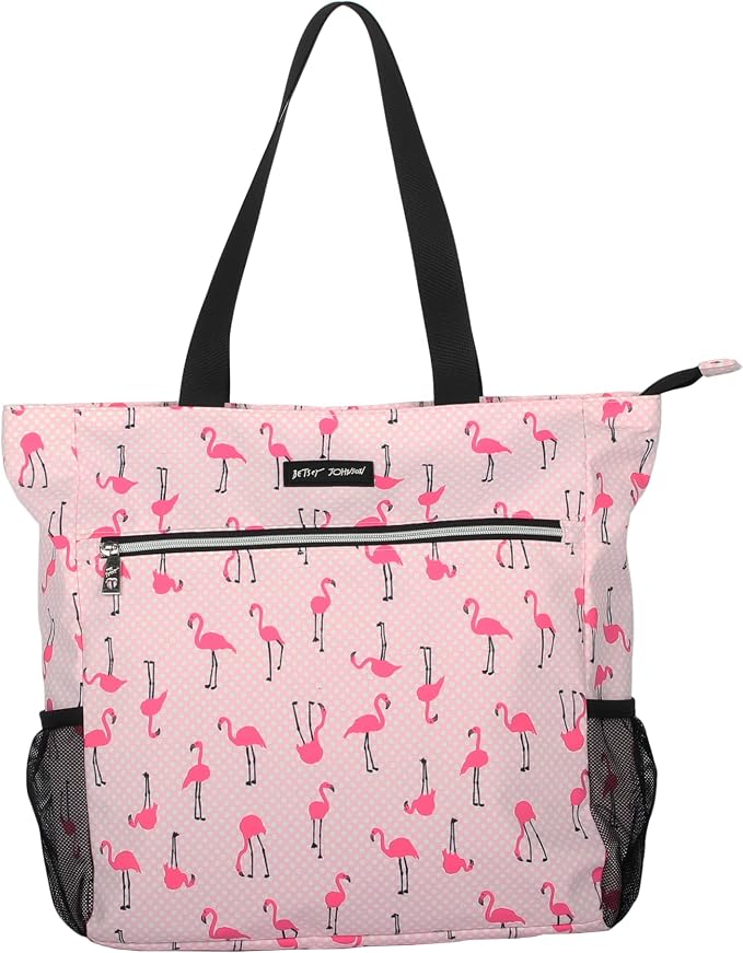 Betsey Johnson 15.6 Inch Zipper Beach Tote Bag Lightweight Large Durable Polyester with Mesh Side Pockets for Gym Work | 15.6 Inch by BETSEYJOHNSON
