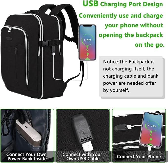 Personal Item Travel Carry On Luggage Backpack for Women Men Flight Approved Casual Weekender Laptop Bag for College Business Outdoors Hiking Water Resistant Lightweight Daypack with USB Charging Port - Image 4