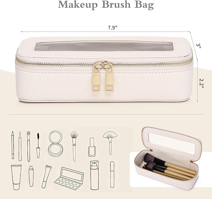 Pinkmik Makeup Brush Bag Slim Clear Makeup Bag Transparent Travel Cosmetic Case & Toiletry Bag with Zipper Small Beatuy Makeup Bag Purse Organizer for Women (Beige, SLIM) - Image 2