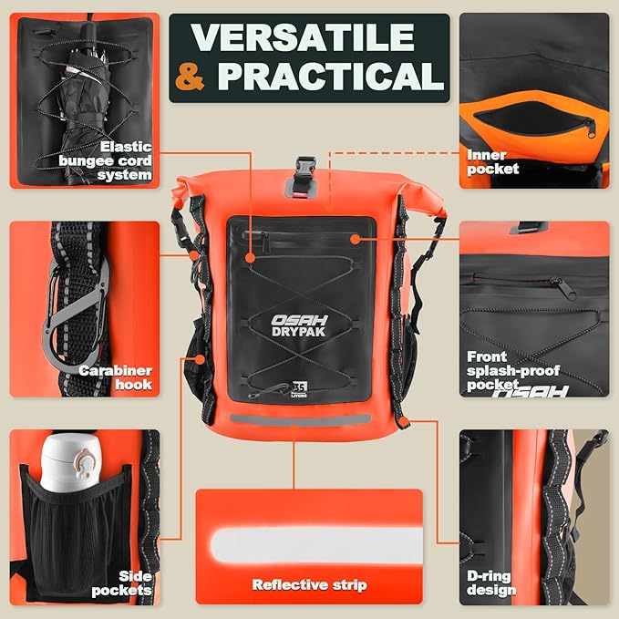 OSAH DRYPAK Waterproof Backpack Dry Bag 35L/55L/85L– Heavy Duty Roll-Top Hiking Backpack Sack Keeps Gear Dry for Travel, Kayaking, Boating, Camping, Rafting and Fishing - Image 3