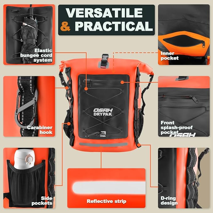OSAH DRYPAK Waterproof Backpack Dry Bag 35L/55L/85L– Heavy Duty Roll-Top Hiking Backpack Sack Keeps Gear Dry for Travel, Kayaking, Boating, Camping, Rafting and Fishing - Image 3