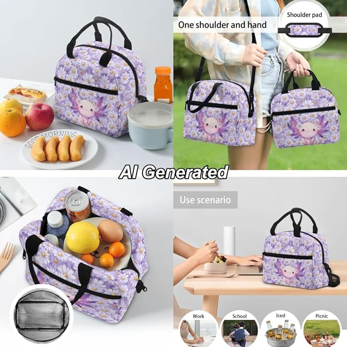 Axolotl Kid Backpack for Girls 8-10 Elementary School 3 Pcs School Bag Set with Lunch Box and Pencil Box Cute Bookbag for Travel Sports - Image 4
