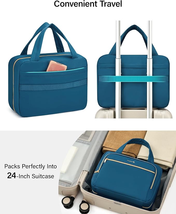 Hanke Hanging Travel Toiletry Bag for Women, Water-Resistant Makeup Organizer with Hook, Cosmetic Bag for Bathroom & Travel Essentials Accessories, Navy Blue - Image 6
