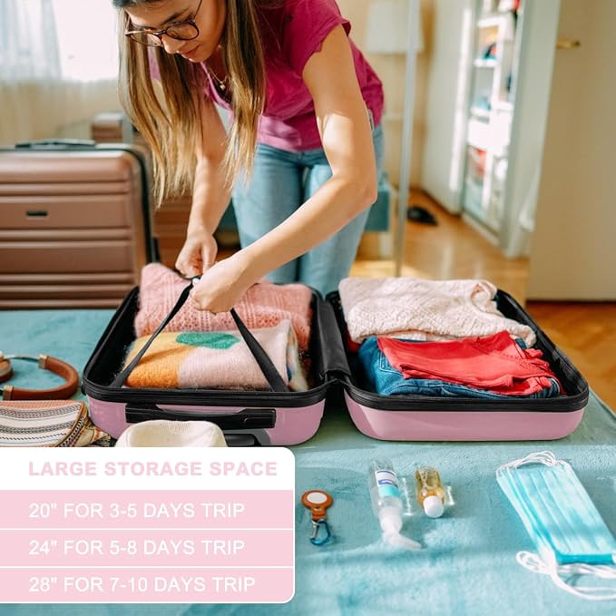 Kono 28 Inch Luggage Expandable Suitcase with Spinner Wheels TSA Lock | Lightweight PC+ABS Hardside Large Checked Luggage Durable Rolling Suitcase Pink - Image 5