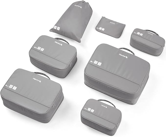 Hanke 7 Piece Expandable Compression Packing Cubes, Premium Travel Packing Organizers for Suitcases/Carry On, Luggage Organizer Bags with Breathable Mesh & Label by Hanke