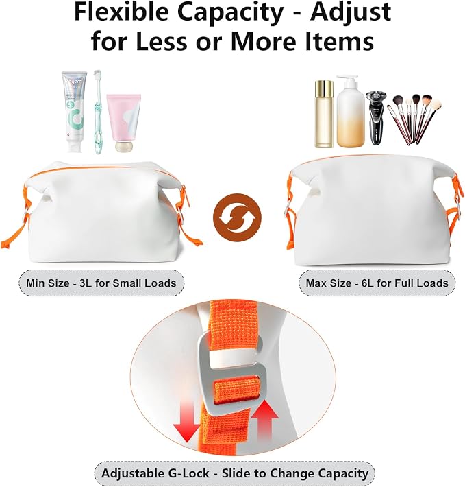 Vomgomfom 3L 6.5 Inch Silicone Toiletry Bag, Waterproof Leakproof Travel Cosmetic Organizer, Adjustable G-Buckle Compression Dopp Kit, Foldable Makeup Bag for Women & Men, White - Image 3