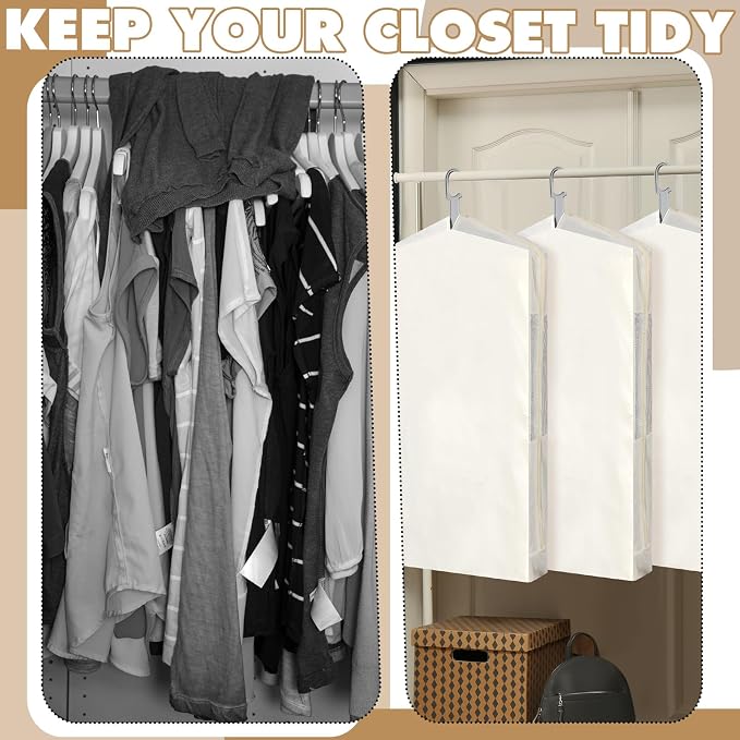 Aliceset 3 Pack Pure Cotton Garment Storage Bag for Hanging Clothes 24 x 40 Inch Breathable Garment Cover Canvas Suit Bags for Closet Storage Short Dresses Suits Gowns - Image 4