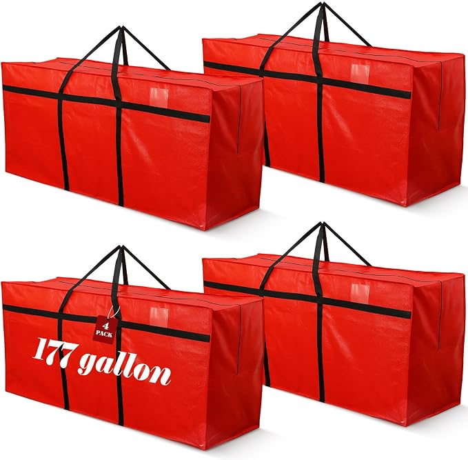 Windyun 4 Pack 177 Gallon Extra Large Moving Bags XXL Heavy Duty Storage Bag with Strong Zipper Handle Jumbo Big Tote Box Foldable for College Dorm Travel Clothes Duffle Blanket Pillow(Red) by Windyun