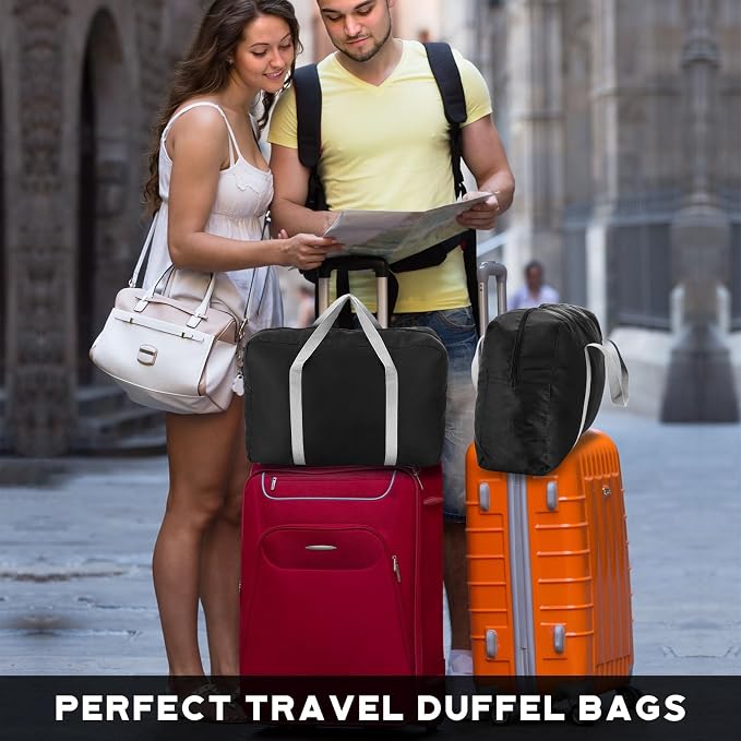 Sweetude 24 Pcs Travel Duffel Bags Bulk Foldable Luggage Bag Women Men Waterproof Carry Tote with Trolley Sleeve for Gym, Overnight, Airlines(Black) - Image 3