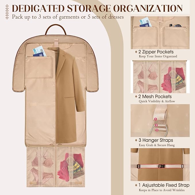 RAINSMORE Garment Bag for Travel Womens Hanging Suit & Dress Travel Bag Foldable Garment Duffle with Pockets & Strap, Carry On Compatible - Image 3