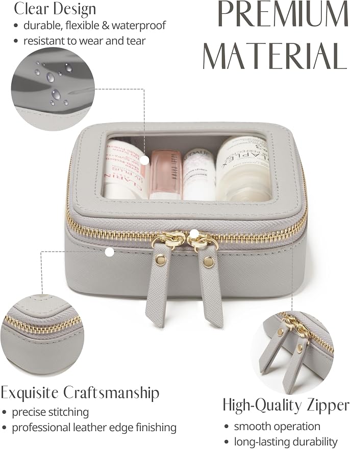 Popvibe Small Cosmetic Bag for Purse Mini Makeup Bag Cute Clear Make Up Pouch for Travel Tiny Leather White Make Up Organizer Case for Backpack Toiletry Bag Waterproof Square Pouch with Zipper - Image 2