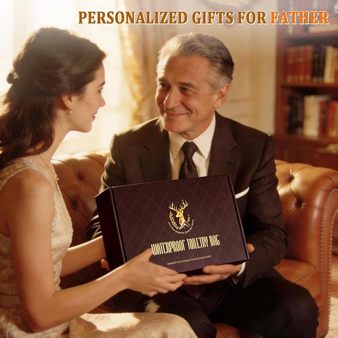 Personalized Easter Birthday Gifts for Men Large Leather Travel Toiletry Bag Hanging Shaving Dopp Kit, Mens Traveling Essentials Accessories Organizer Case Cognac Brown Initial Letter E - Image 2