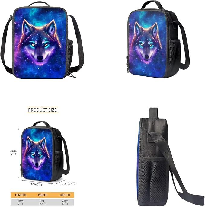 Galaxy Wolf Backpack for Girls Kids Backpack with Lunch Box Water Bottle Holder and Aesthetic Pencil Case 4PCS Set Bookbag with Front Pocket for School 17 inch Soft School Bag with Side Pocket - Image 4