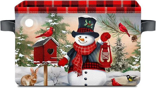 Christmas Decorative Storage Bins with Handles, Christmas Snowman Baskets Foldable Cloth Organizer Storage Boxes for Home Office 14 x 10 x 8 by Unknown