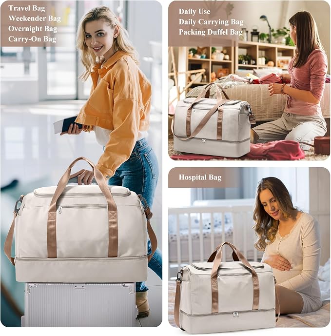 Travel Duffel Bag, Carry-On Overnight Weekender Bags with Shoes Compartment | For Spirit Airlines 18x14x8 Personal Item Bag,Wet Pocket,3 Pcs Set,Small - Image 9