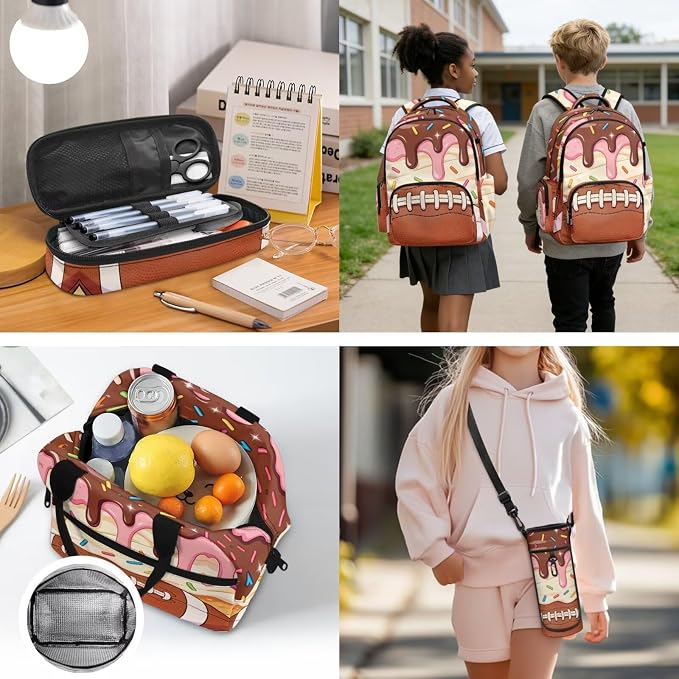 Sweetheart Print Backpack for Boys 4 Pack School Bag Rucksack with Reusable Lunch Bag Water Bottle Carrier Bag Pencil Case Set - Image 7