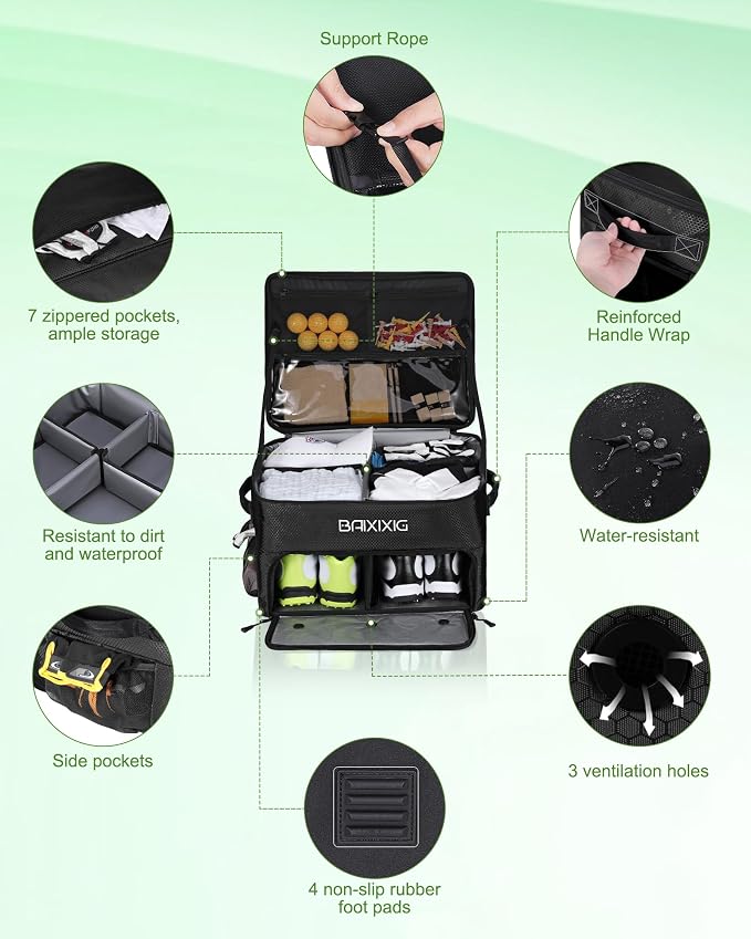 Golf Trunk Organizer, Waterproof Car Golf Locker with Separate Ventilated Compartment for 2 Pair Shoes, Golf Storage for Balls, Tees, Cap, Clothes, Gloves, Accessories, Gifts for Men, Women - Image 3