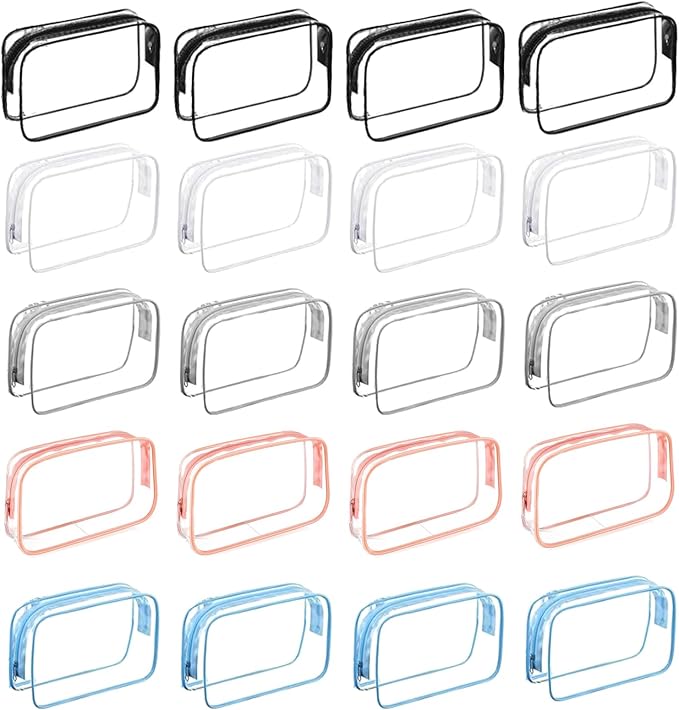 20 Pcs Clear Makeup Bags Bulk Gifts Bag Tsa Approved Toiletry Bag for Travel Transparent Cosmetic Bag PVC Waterproof Travel Small Pouches with Zipper for Men and Women (20, Multi Color) by Home