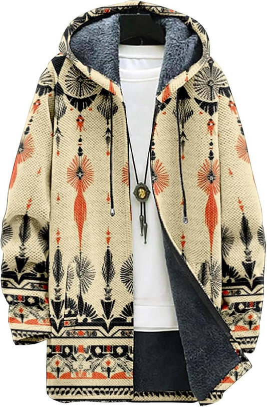 Full Zip Hoodies for Men Long Fleece Lined Knitted Hoodies with Pockets Fashion Coat Warm Cardigan for 2024