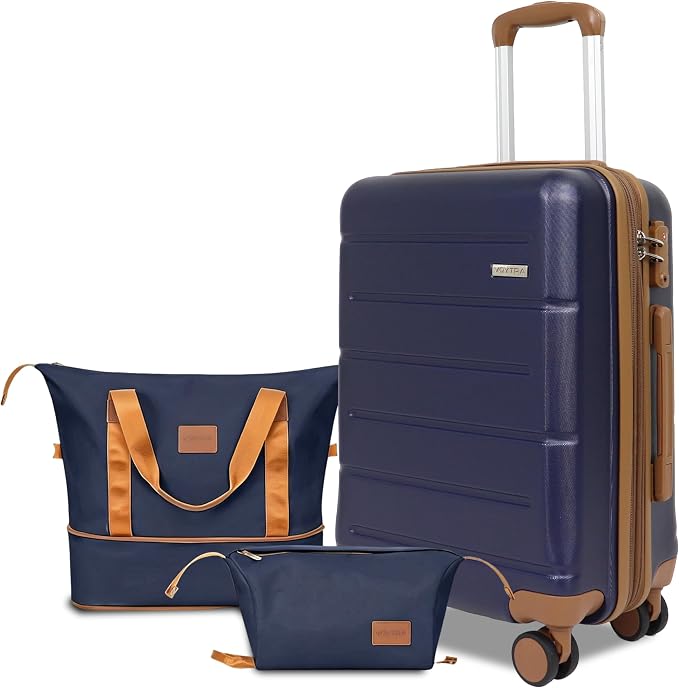 3-Piece Luggage Set with Carry On Luggage Set 22x14x9 Airline Approved, ABS Hardside Suitcase with 8 Spinner Wheels & TSA Lock, Expandable Suitcase for Men & Women (20/TB/DB Navy) by VoytraLuggageSuitcase