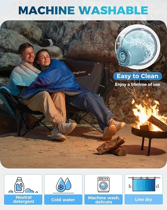 KingCamp Ultralight Camping Blanket, Packable Down Alternative Puffy Printed Wearable Blanket with Snap Buttons & Corner Loops Weatherproof Quilt for Outdoor Travel Stadium (78.7"L x 57.1”W, CYAN) - Image 8