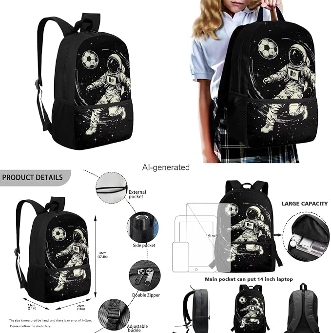 Space Astronaut Backpack for Kids Boys Backpack with Lunch Box Water Bottle Holder and Black Pencil Case 4PCS Set Bookbag with Front Pocket 17 inch Sturdy School Bag with Side Pocket for Girls - Image 3