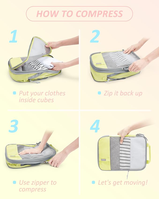 BAGSMART 6 Set /4 Set/2 Set Compression Packing Cubes for Travel, Lightweight Luggage Organizer Bags, Durable Space Saver Bags Travel Essentials - Image 6