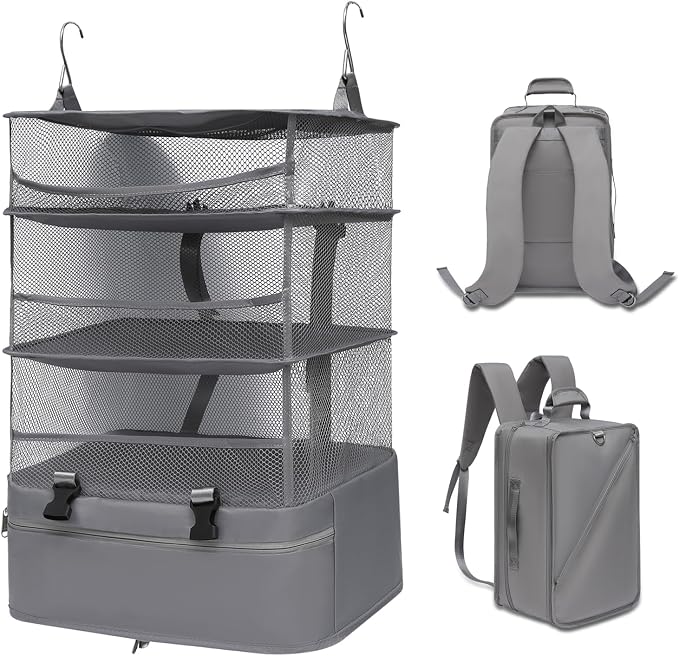Hanging Packing Cubes for Travel - 300D Oxford Fabric Suitcase Organizer Hanging | Foldable Storage for Clothes, Shoes & Toiletries | Multi-Scene Gray Hanging Packing Cube (gray, l) by Unknown
