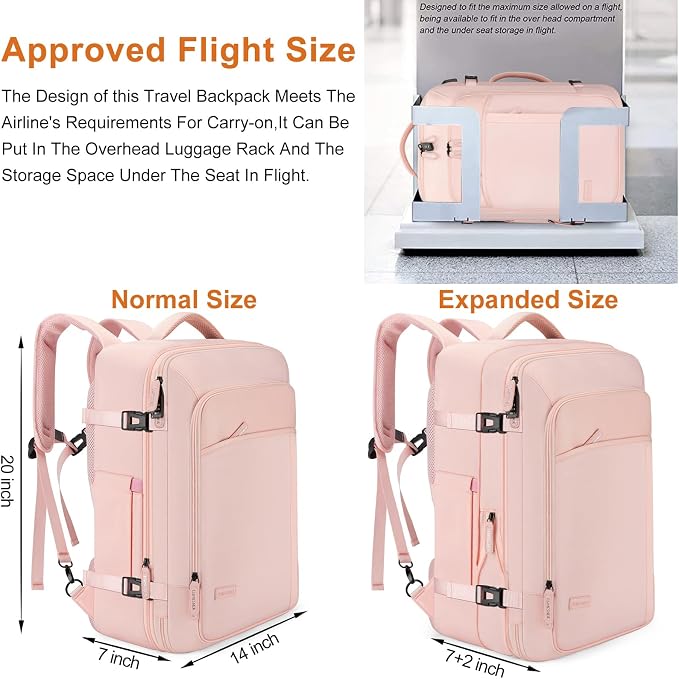 Lumesner 40L Expandable Carry On Travel Backpack with 4 Packing Cubes | Flight Approved, Fits 17 inch Laptop, Water-resistant, Suitcase Backpack, Business Weekender Luggage, Gift for Men & Women - Image 3