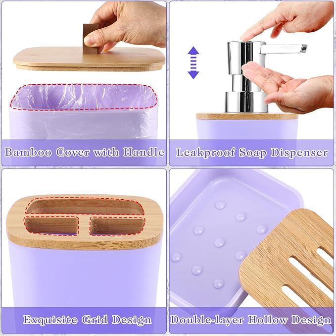 XLHOMO Bathroom Sets with Shower Curtain and Rugs, 27PCS Purple Bathroom Accessories Set with Trash Can, Purple Shower Curtain Set, No Slip Super Absorbent Bathroom Rugs - Image 3