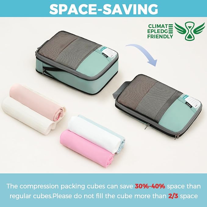 BAGAIL 4 Set/6 Set/8 Set Compression Packing Cubes Travel Accessories Expandable Packing Organizers(HalfMesh,8-DustyBlue) - Image 6