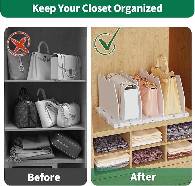 SPACEKEEPER Shelf Divider for Closet, 2 Pack Adjustable Purse Organizers Handbag Separators Storage Organizer Bookshelf Separator Dividers in Bedroom Office Kitchen Bathroom, White - Image 5