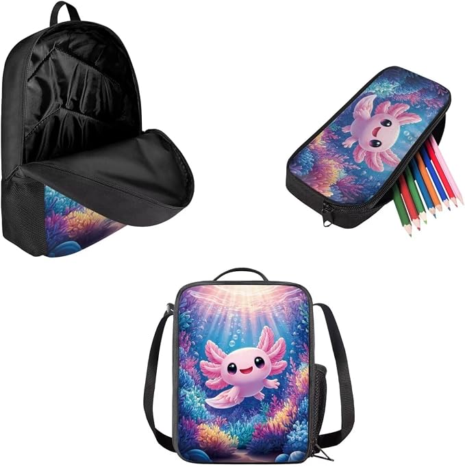 AFPANQZ Kids Backpack 3 Pieces Set Large Capacity School Bags with Heat Insulated Lunch Bags Small Pencil Bags 3 Pack - Image 2
