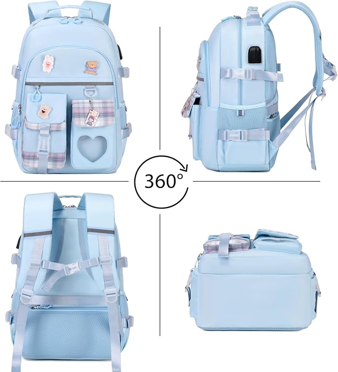ACESAK Backpack for Girls - Bookbag Backpacks Schoolbag for Girls Kids Teen Women Casual Travel Daypacks - School Bag Elementary Middle School College Cute Backpack with Lunch Box (Blue) - Image 5