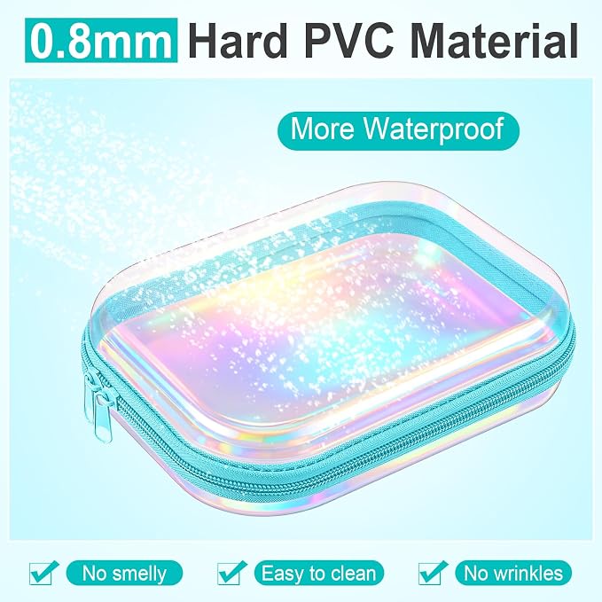 Sanwuta 6 Pcs Clear Hard Zipper Case Plastic Zipper Pouches Transparent Makeup Bag Pencil Case Pouches Toiletry Diaper Bag for Travel Toy Storage Organizer Bins(Holographic,7.87 x 5.9 x 2 Inch) - Image 4