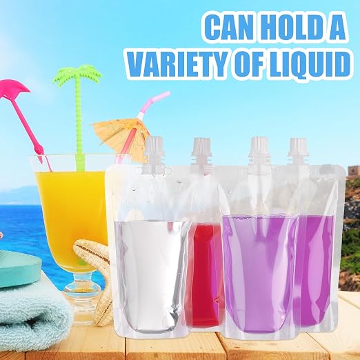 Patelai 300 Pieces Plastic Liquid Pouch Reusable Juice Pouches Travel Water Leak Proof Bags Bulk for Travel Outdoor (8 oz) - Image 3