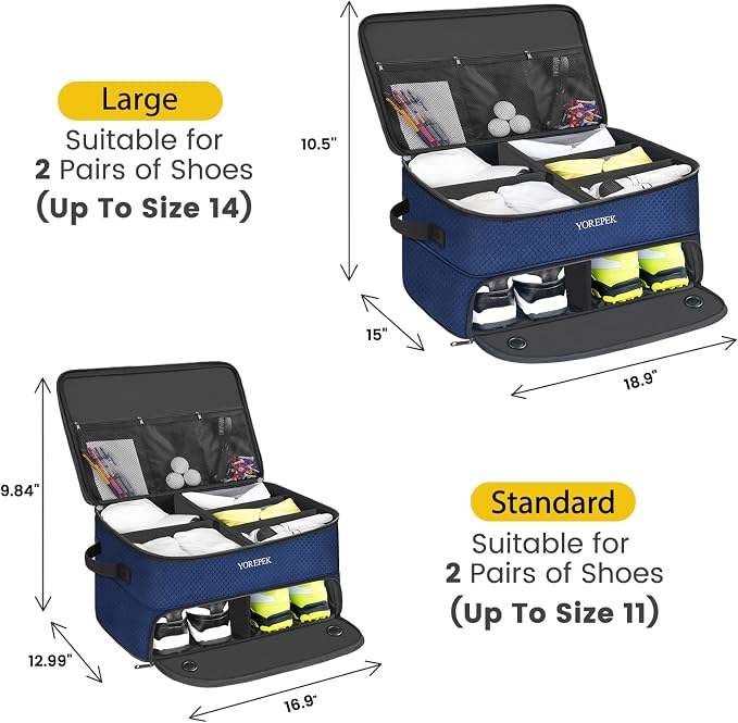 YOREPEK 2 Layer Golf Trunk Organizer, Golf Gifts for Men with Separate Ventilated Compartment for 2 Pair Shoes, Waterproof Car Trunk Locker for Balls, Tees, Clothes, Gloves, Gifts for Golfers - Image 2